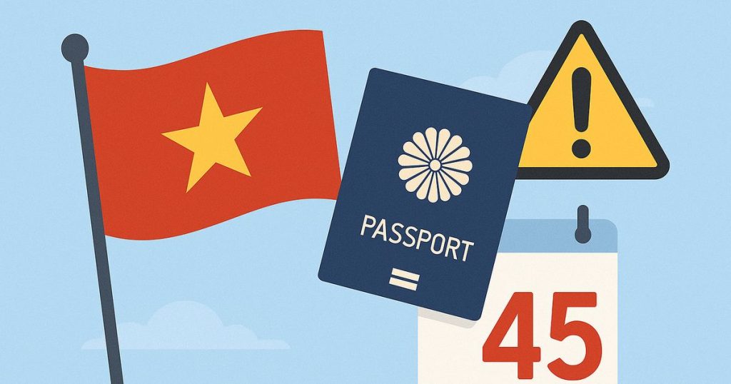 ベトナム国旗と日本のパスポートのイラスト