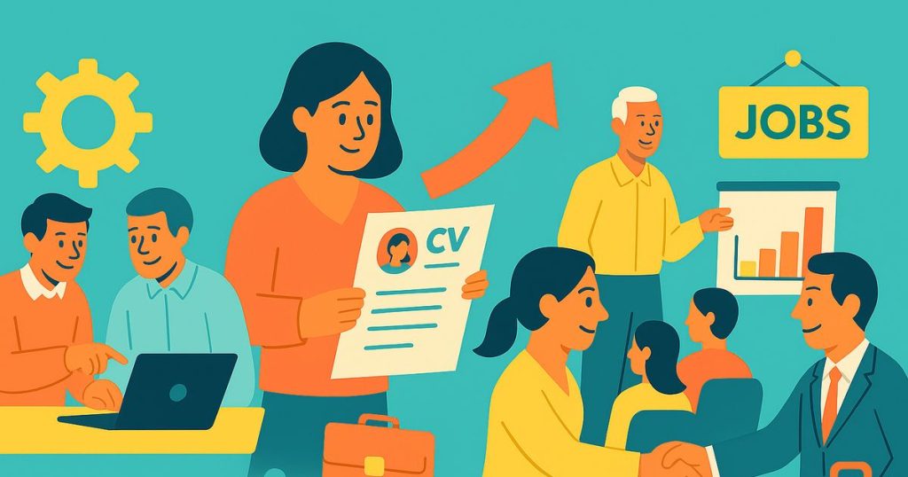 再就職支援を描いたイラスト