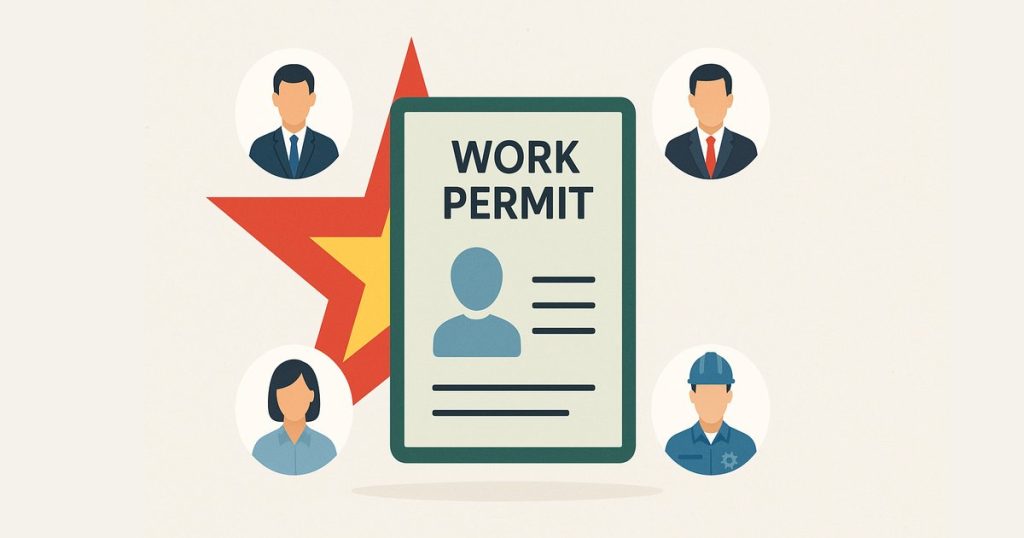 ベトナム労働許可証と4職種アイコンのイラスト