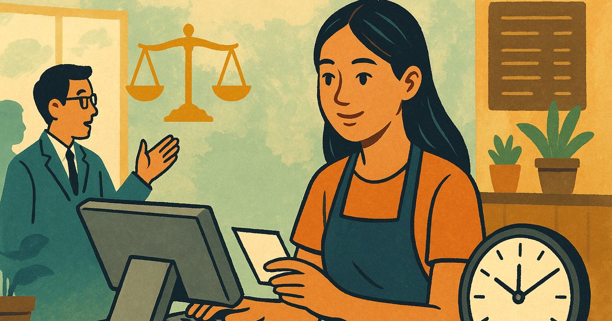 カフェで働くベトナム人学生を描いたイラスト