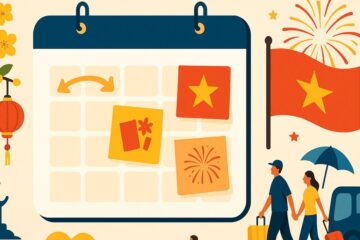 ベトナムの祝日を示すカレンダーと国旗のイラスト