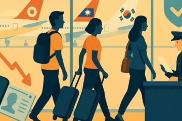 海外就労へ向かう旅客の列